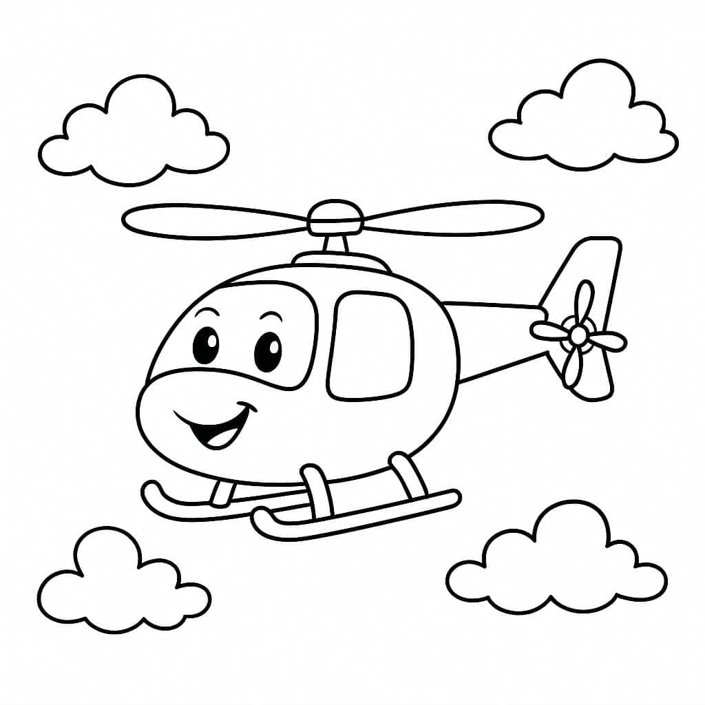 Lachender Hubschrauber in den Wolken Ausmalbild