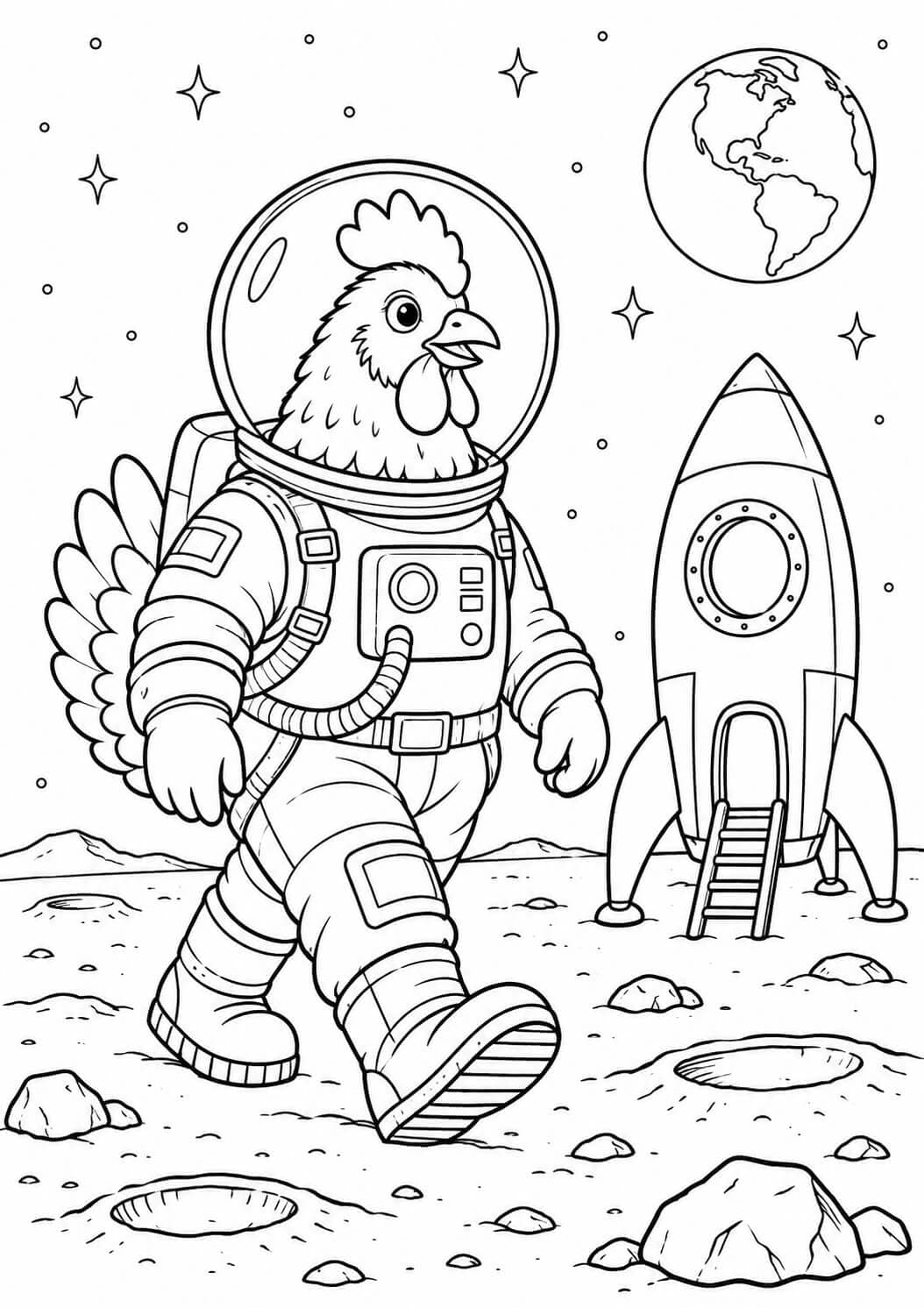 Huhn als Astronaut Ausmalbild