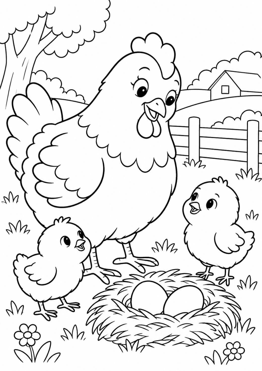 Huhn mit Küken Ausmalbild