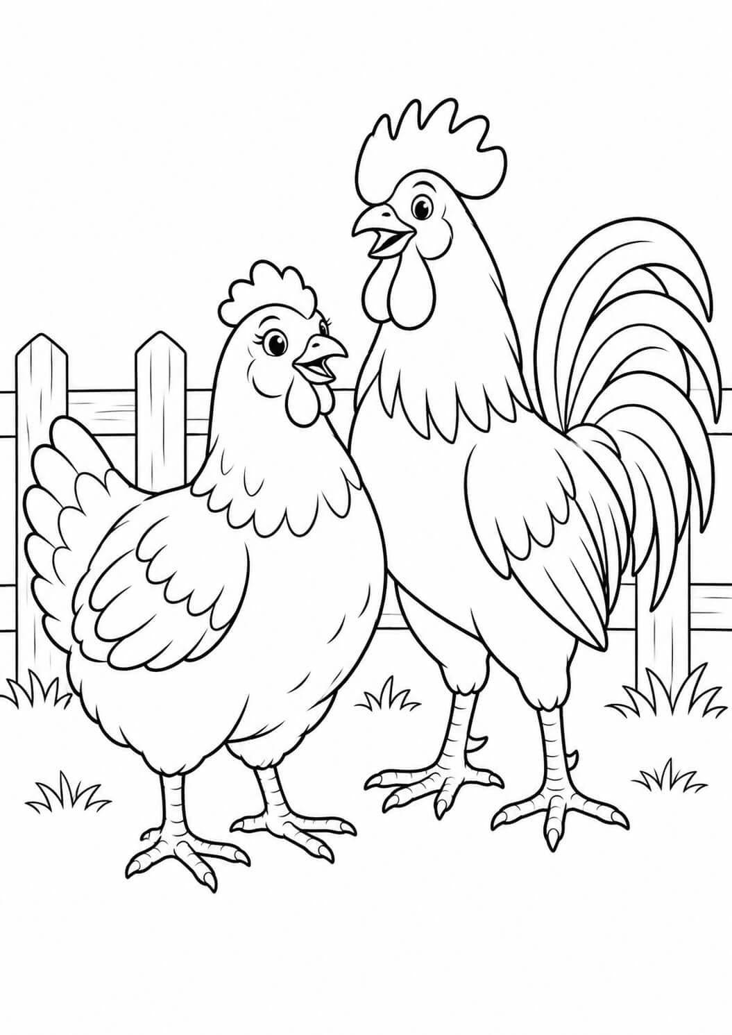Huhn und Hahn Ausmalbild