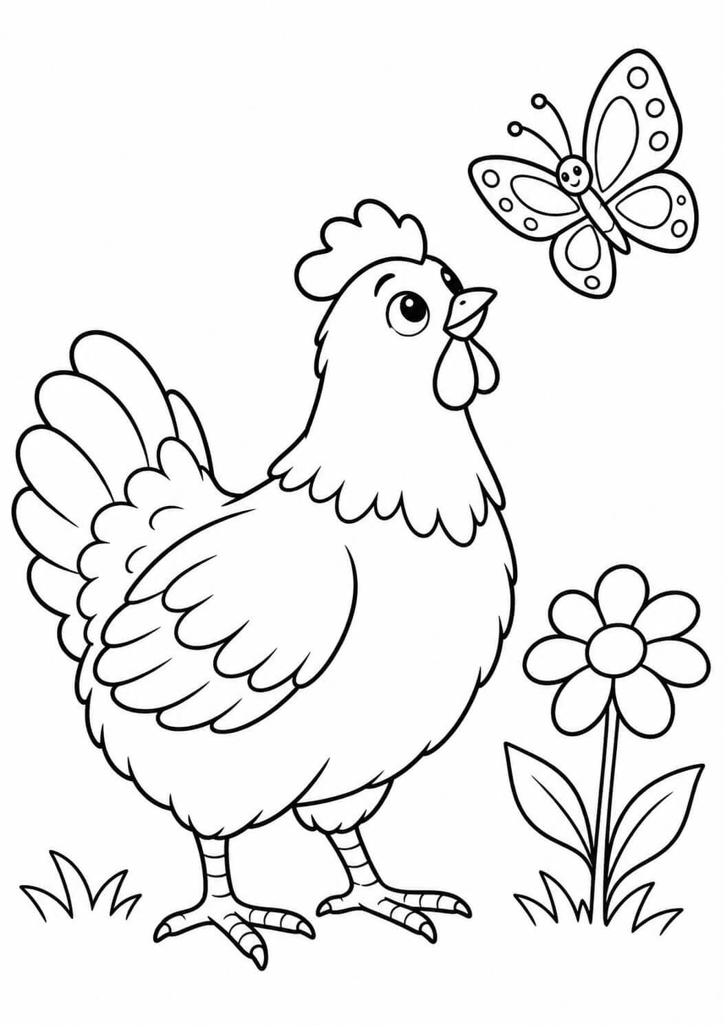 Huhn und Schmetterling Ausmalbild
