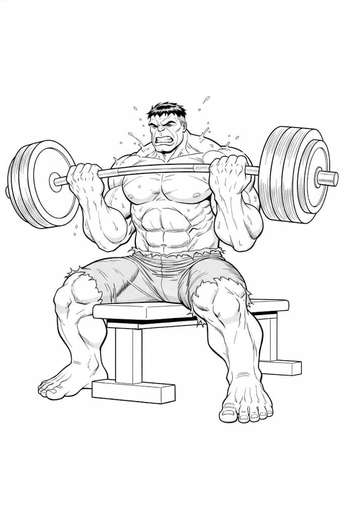 Hulk beim Krafttraining Ausmalbild