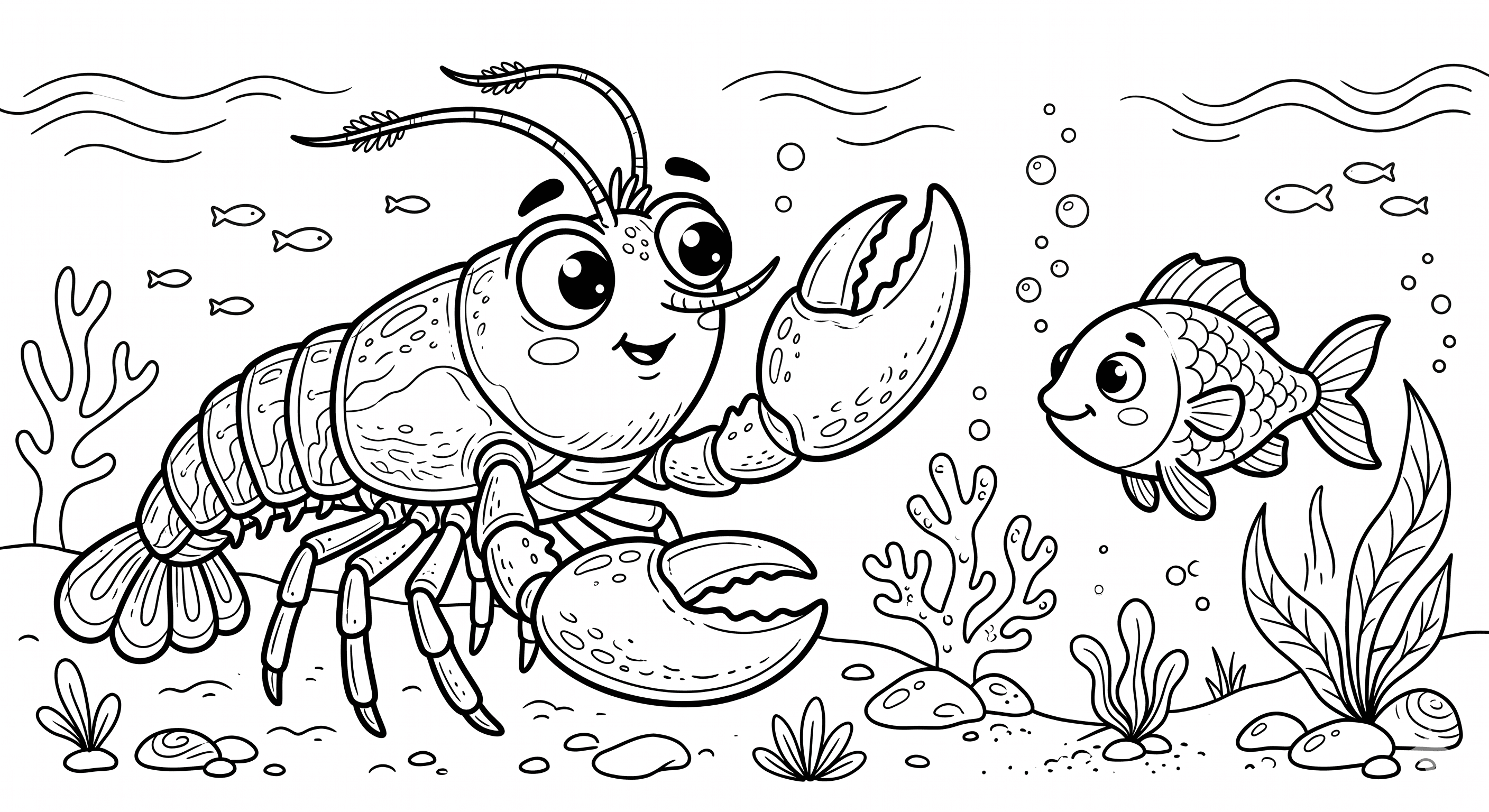 Hummer und Fisch Ausmalbild