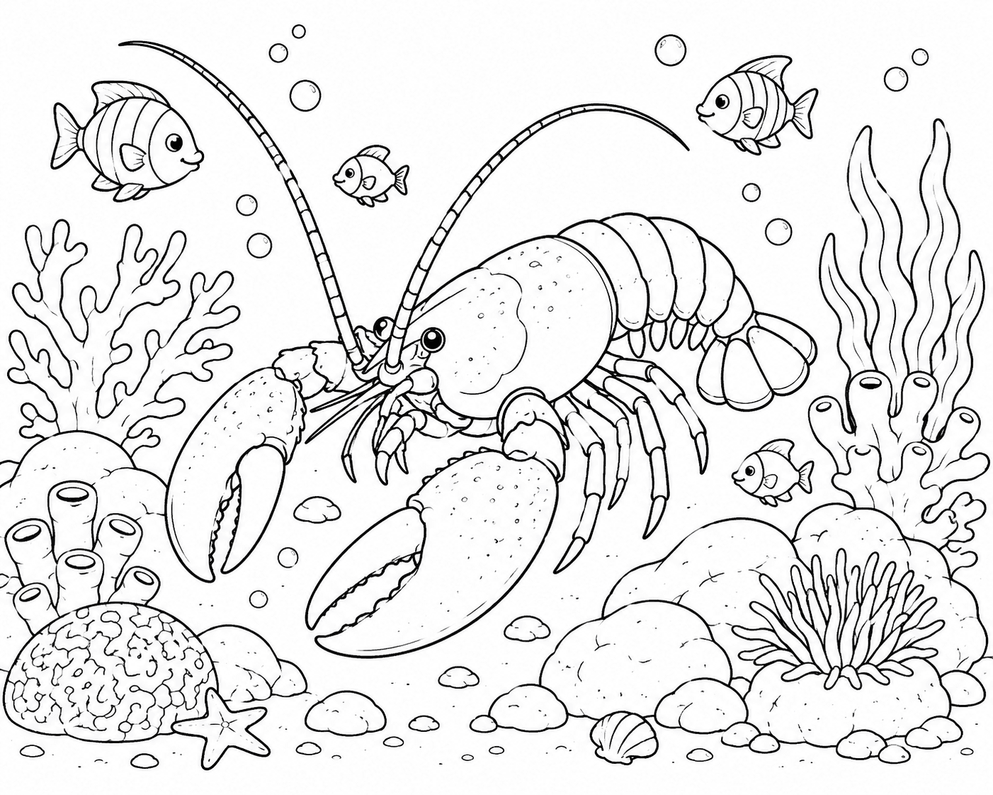 Hummer und Fische Ausmalbild