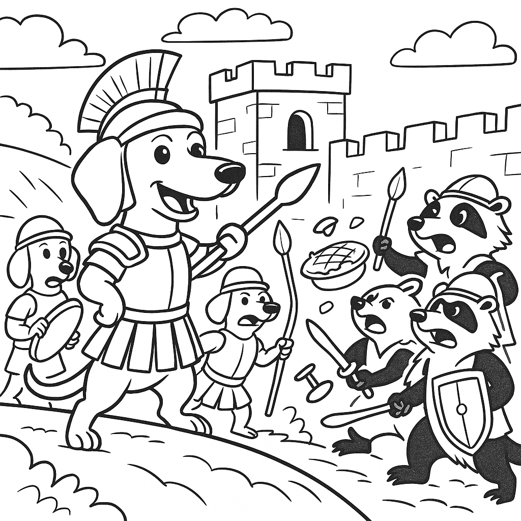 Dackel kämpft gegen Dachse Ausmalbild