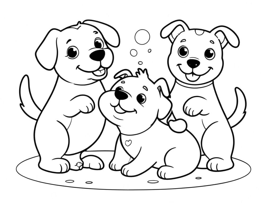 Hunde-Familie Vater Mutter und Welpe Ausmalbild