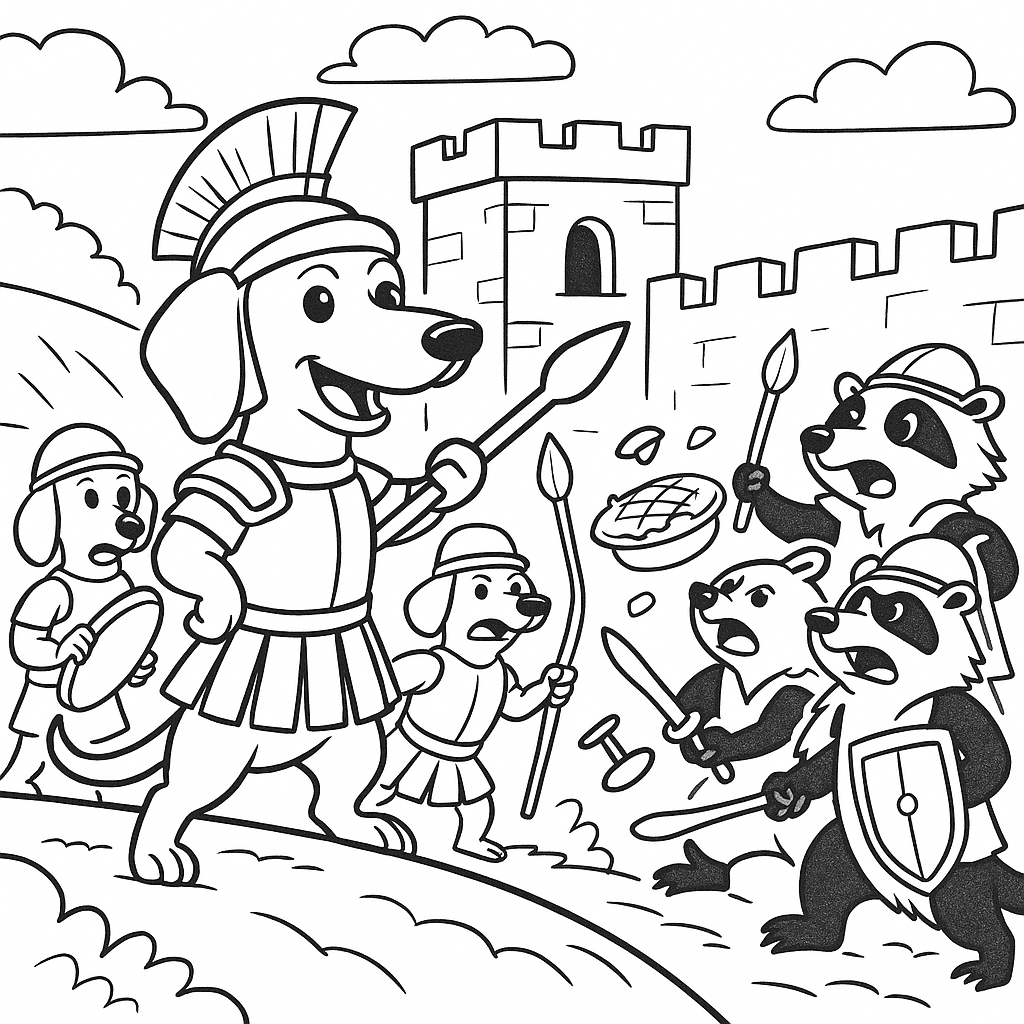 Römischer Dackel kämpft gegen Dachse Ausmalbild