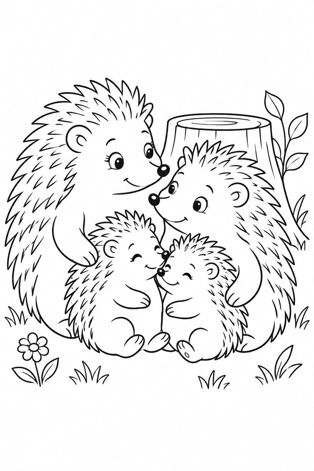 Liebevolle Igelfamilie Ausmalbild