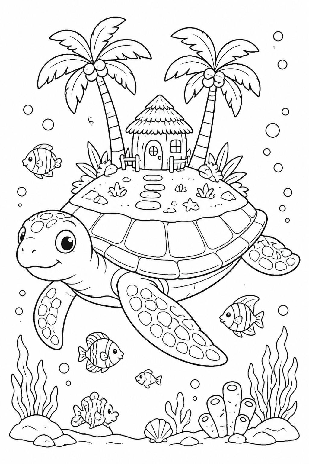 Insel auf Riesenschildkröte Ausmalbild