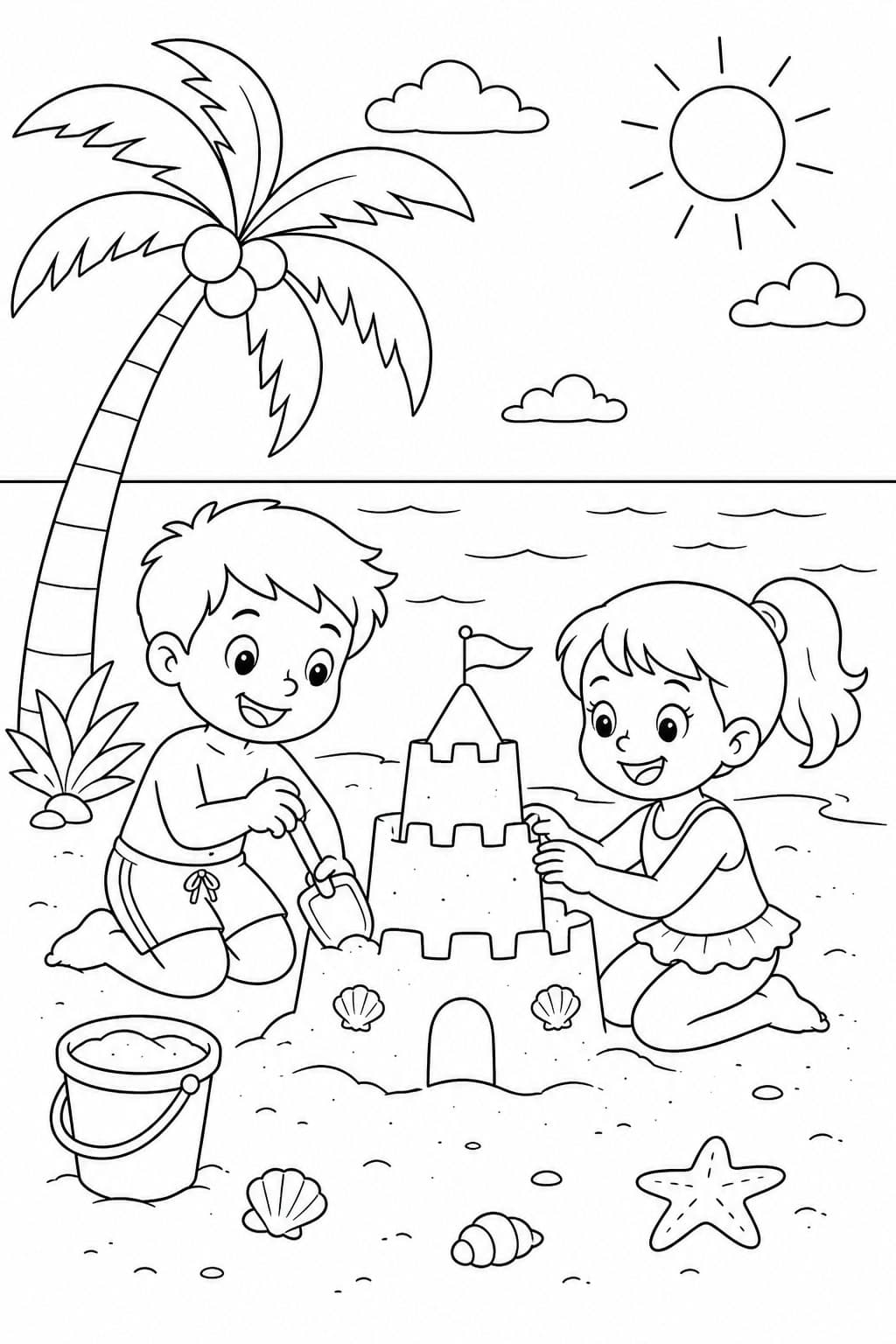 Kinder auf der Insel Ausmalbild