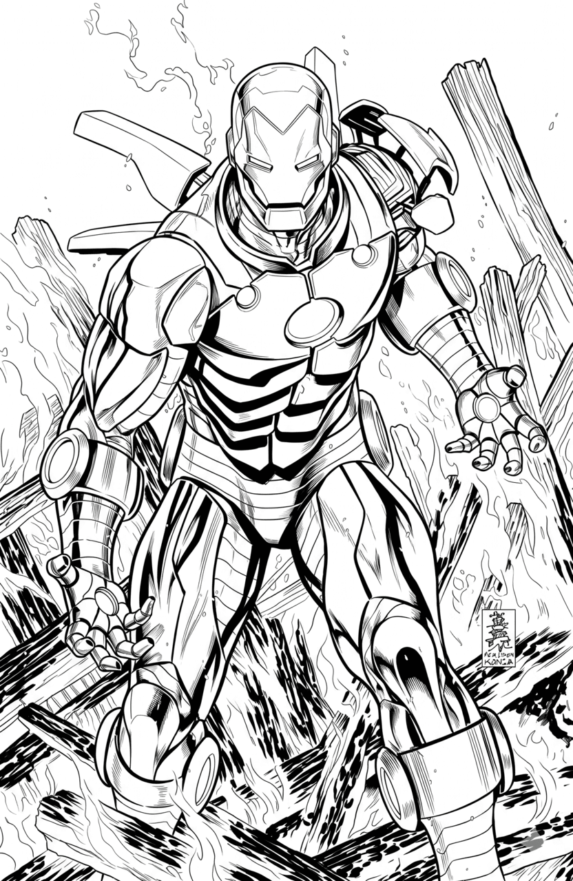 Iron Man mit Feuer Ausmalbild