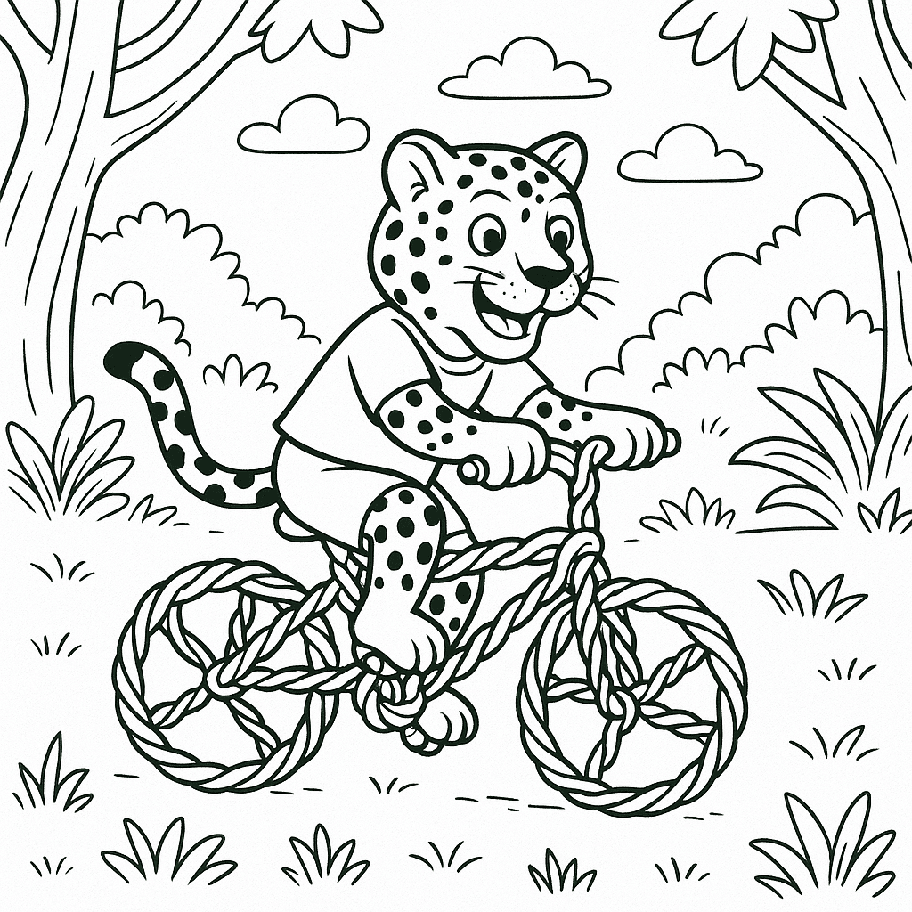 Jaguar fährt Fahrrad Ausmalbild