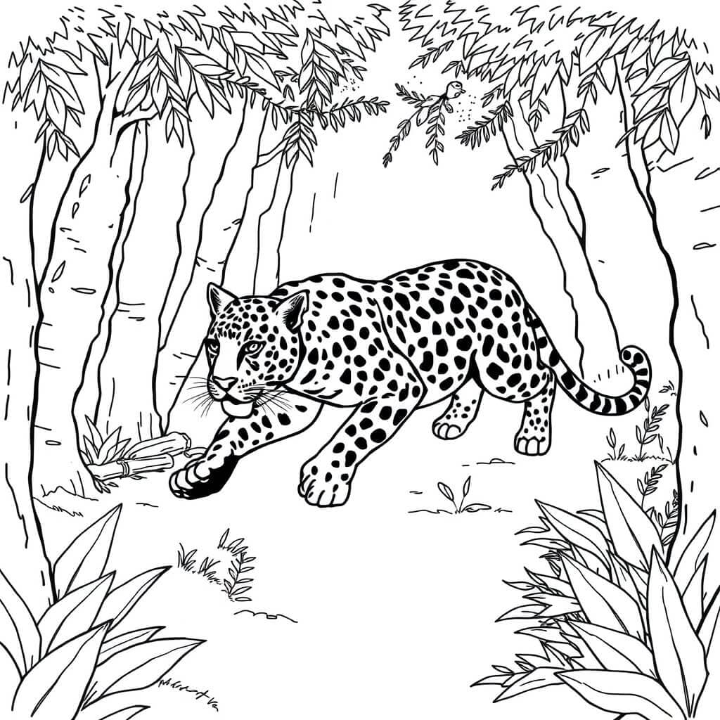 Jaguar im Wald Ausmalbild