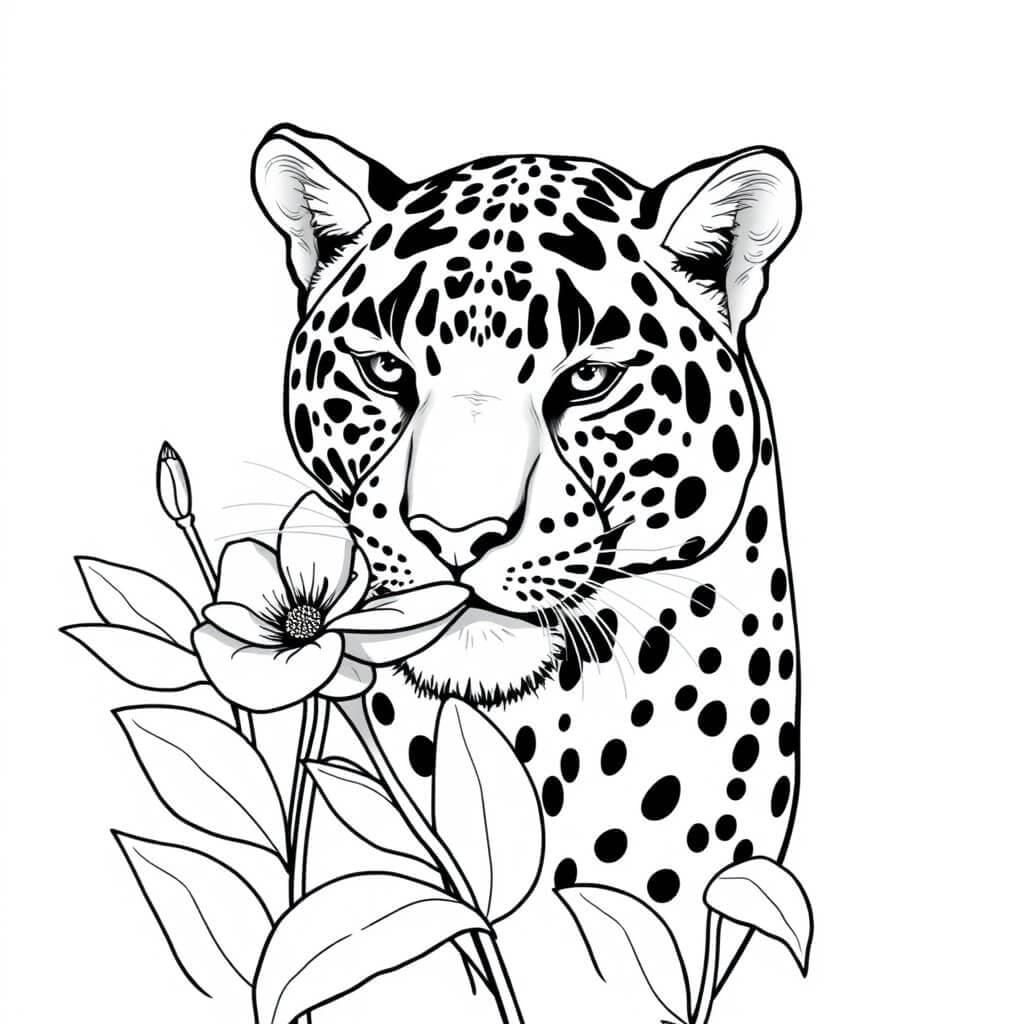 Jaguar mit Blume Ausmalbild