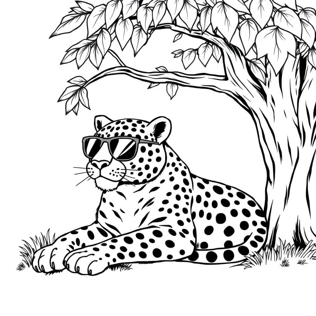 Jaguar mit Sonnenbrille entspannt Ausmalbild