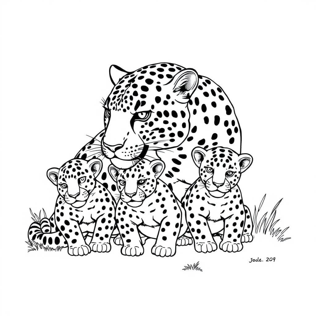 Jaguar Mutter mit Jungen Ausmalbild
