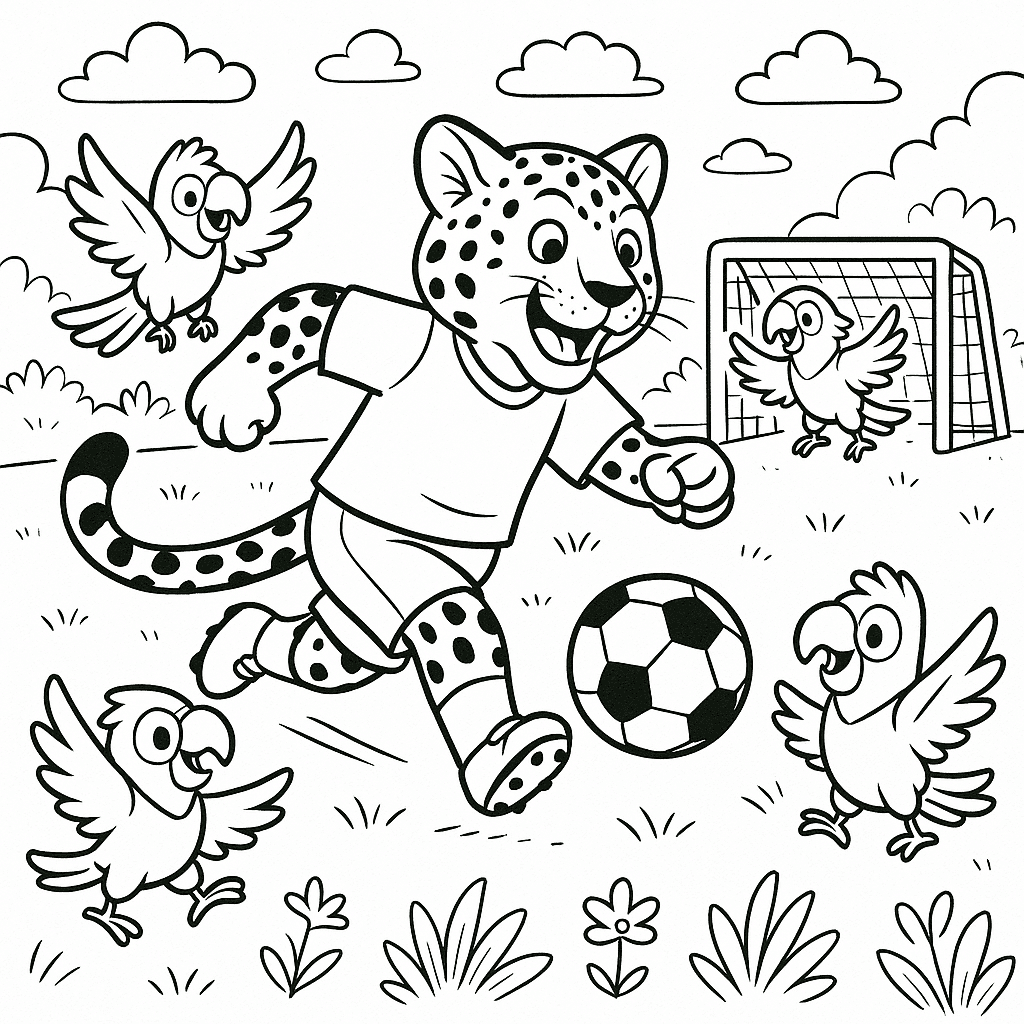 Jaguar spielt Fußball Ausmalbild