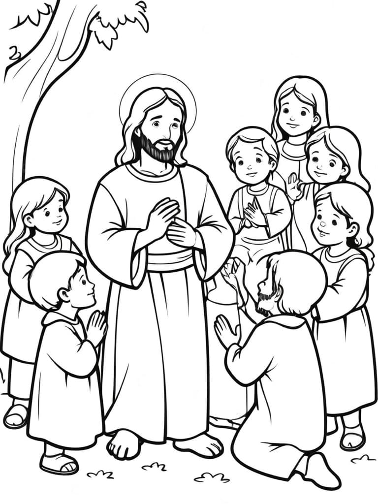 Jesus lehrt Kinder Ausmalbild