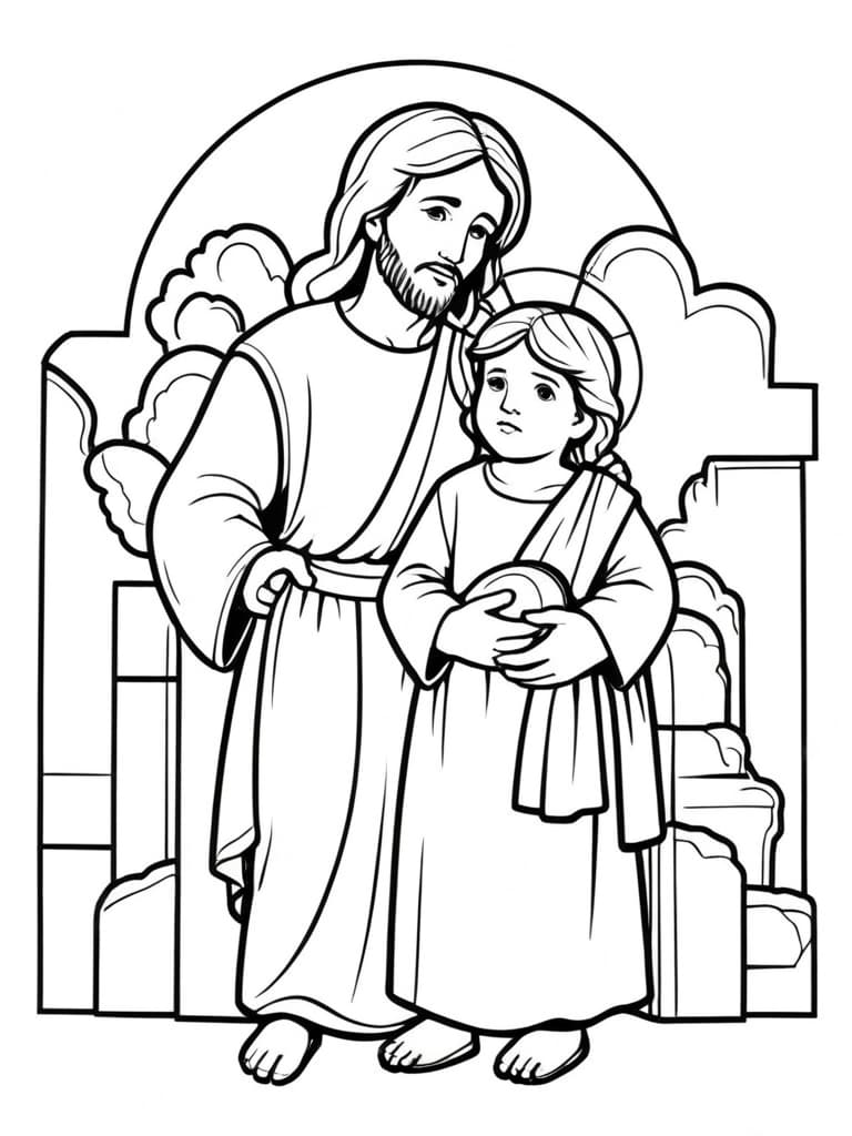 Josef und sein Sohn Jesus Ausmalbild
