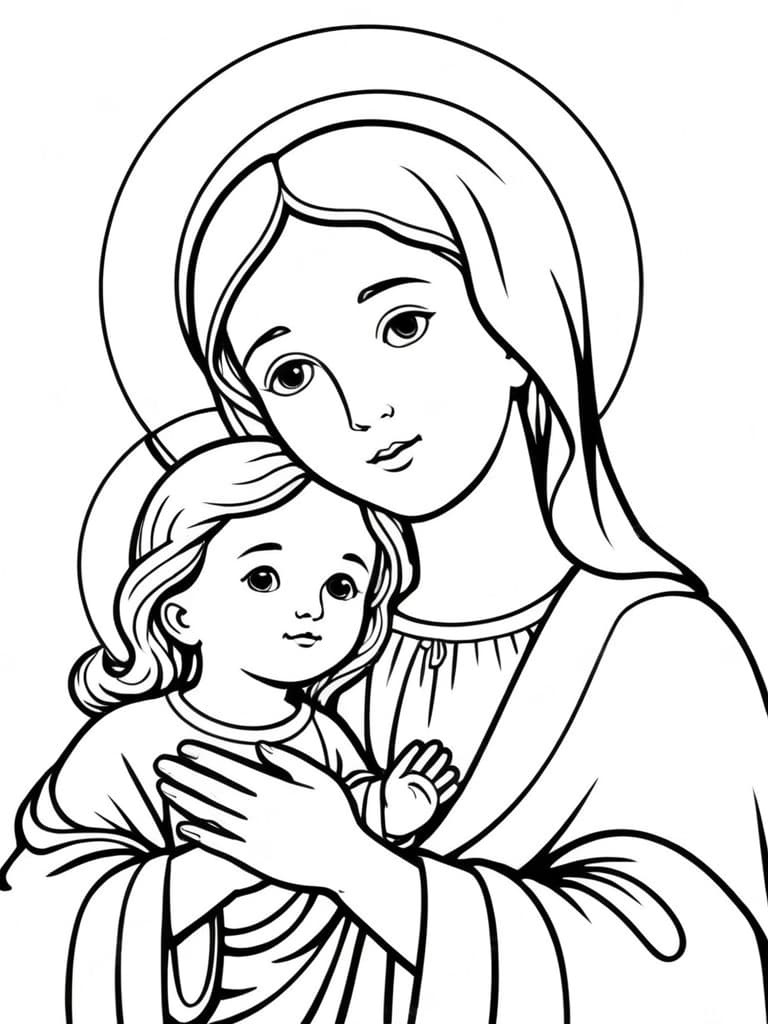 Jungfrau Maria und Jesus Ausmalbild