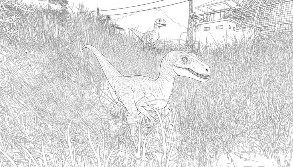 Jurassic Park Dinosaurier auf der Wiese Ausmalbild
