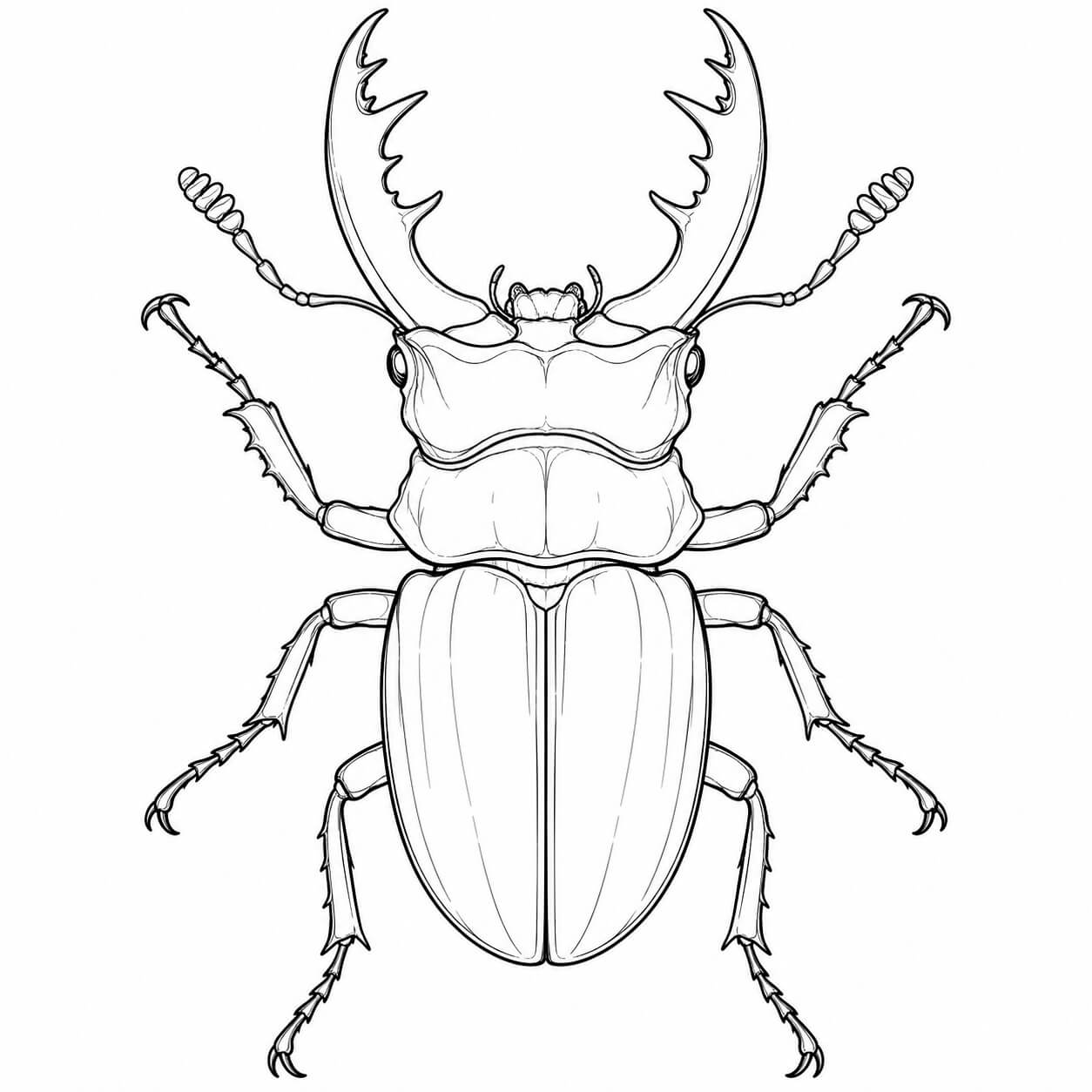 Realistischer Hirschkäfer – Ausmalbild in Schwarz-Weiß