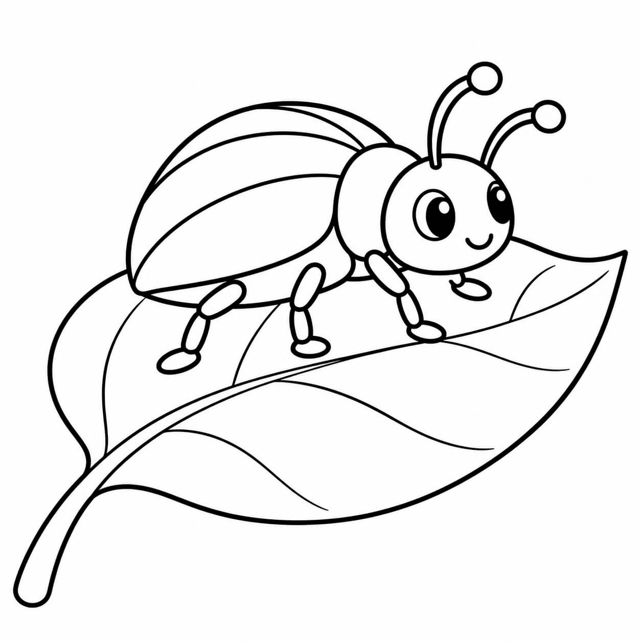 Käfer auf einem Blatt – Ausmalbild in Schwarz-Weiß