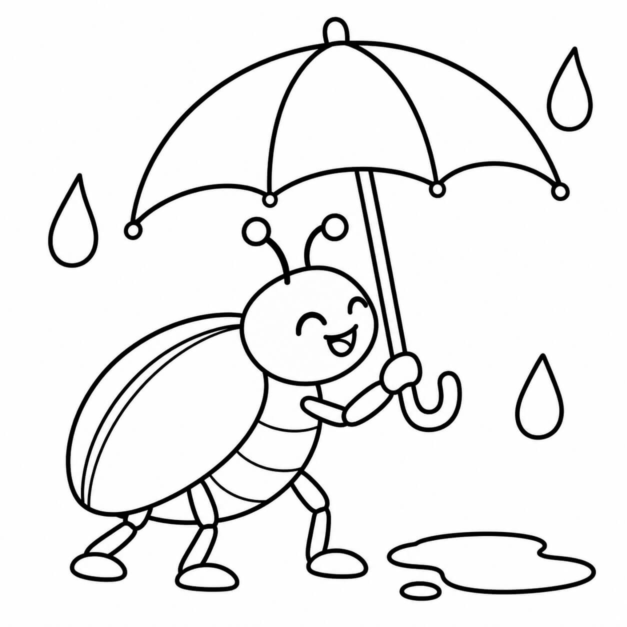 Käfer mit Regenschirm – Ausmalbild in Schwarz-Weiß