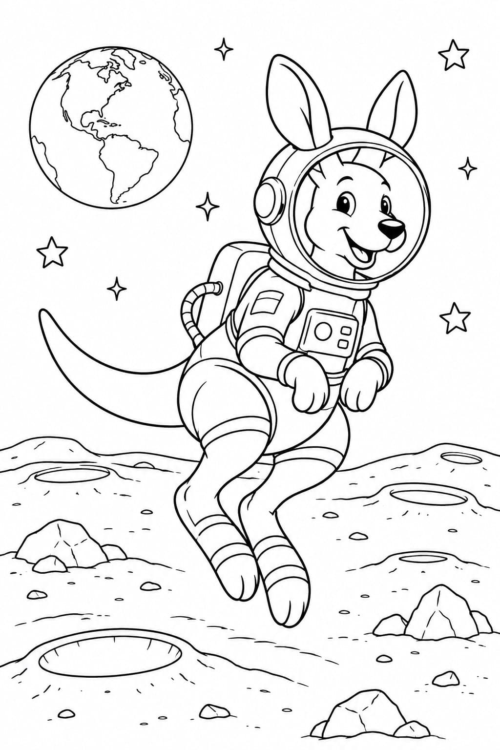 Astronauten-Känguru Ausmalbild