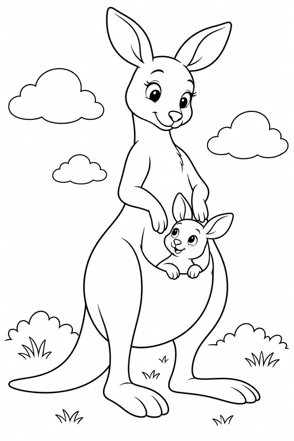 Känguru-Baby im Beutel Ausmalbild