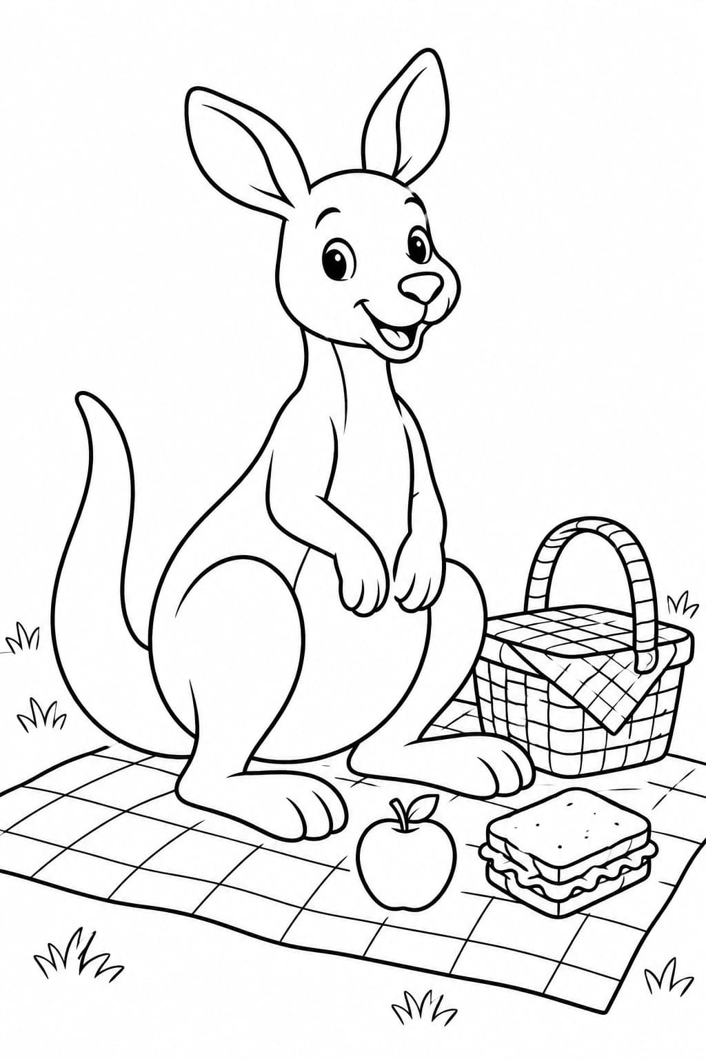 Känguru beim Picknick Ausmalbild