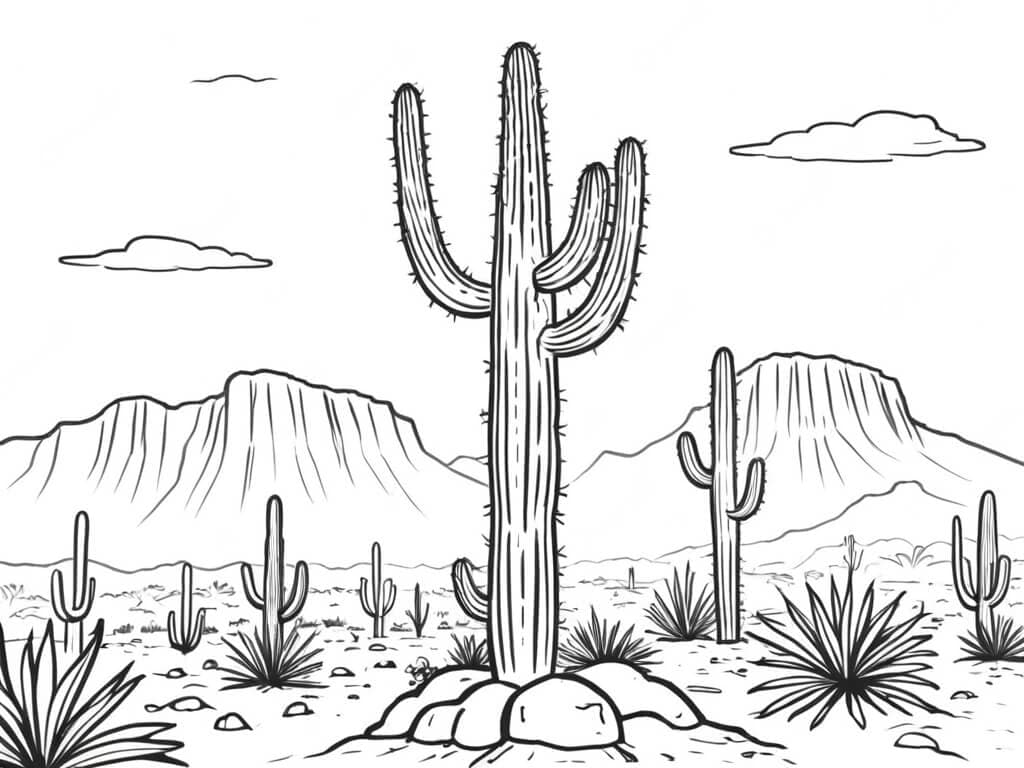 Kakteen in Sandbergen Ausmalbild