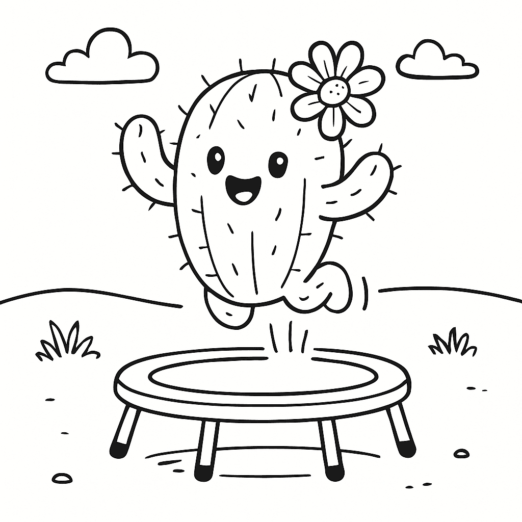 Kaktus auf Trampolin Ausmalbild