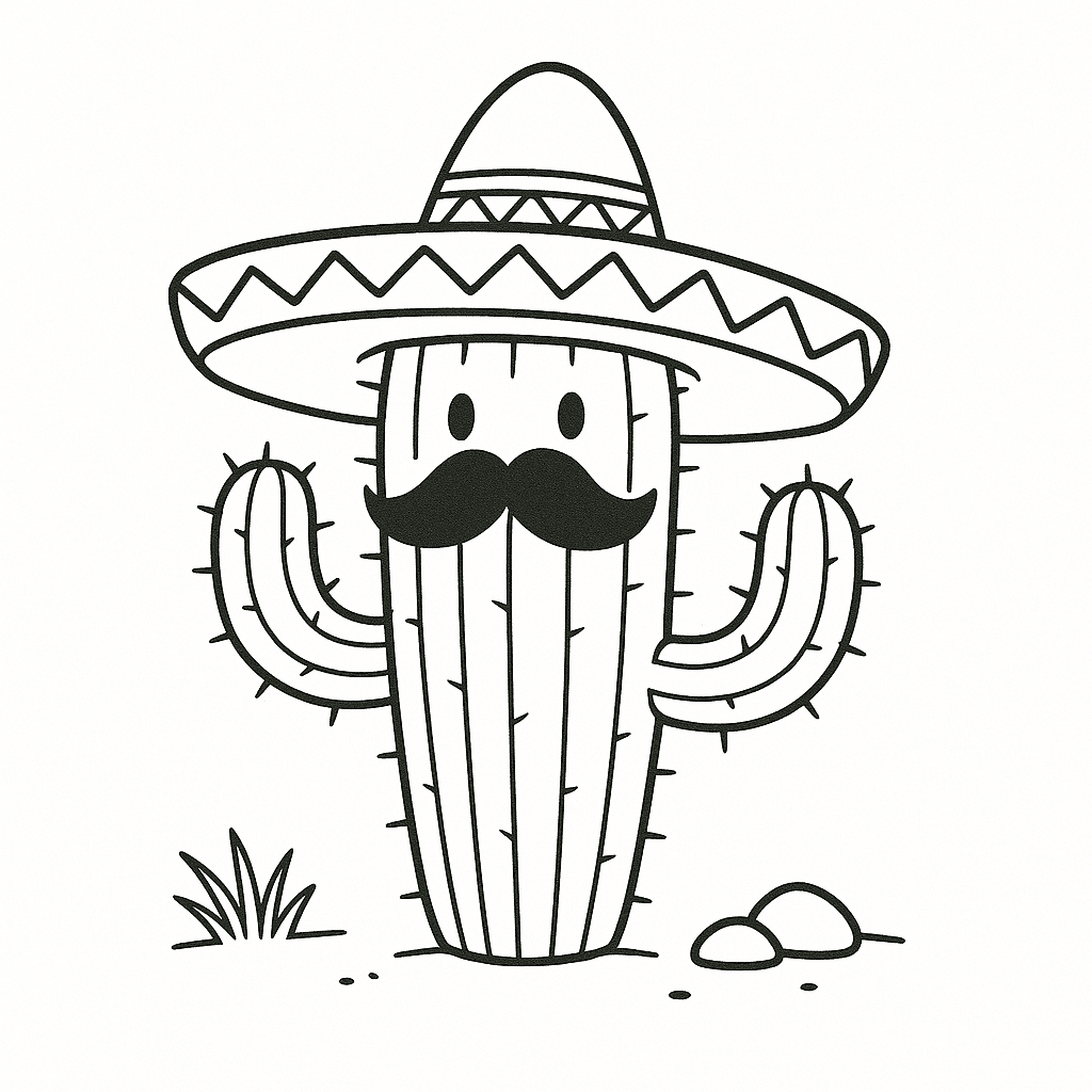 Kaktus mit mexikanischem Hut Ausmalbild