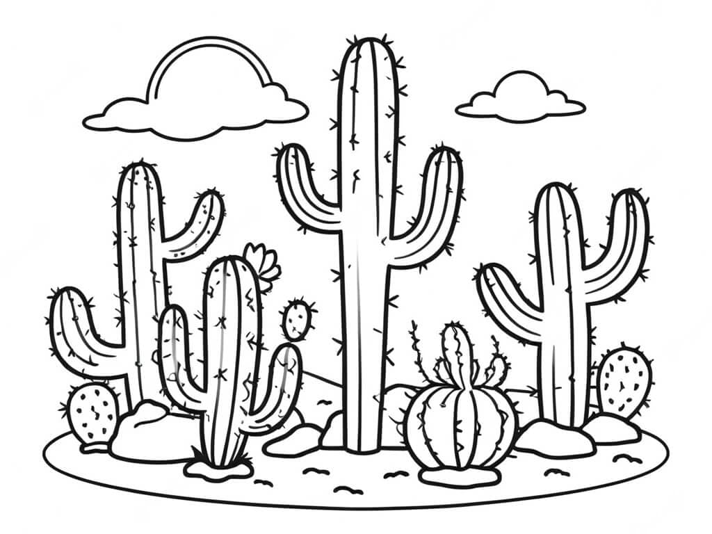 Mehrere Kakteen Ausmalbild