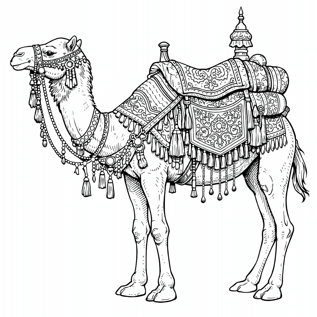 Kamel mit arabischem Sattel Ausmalbild