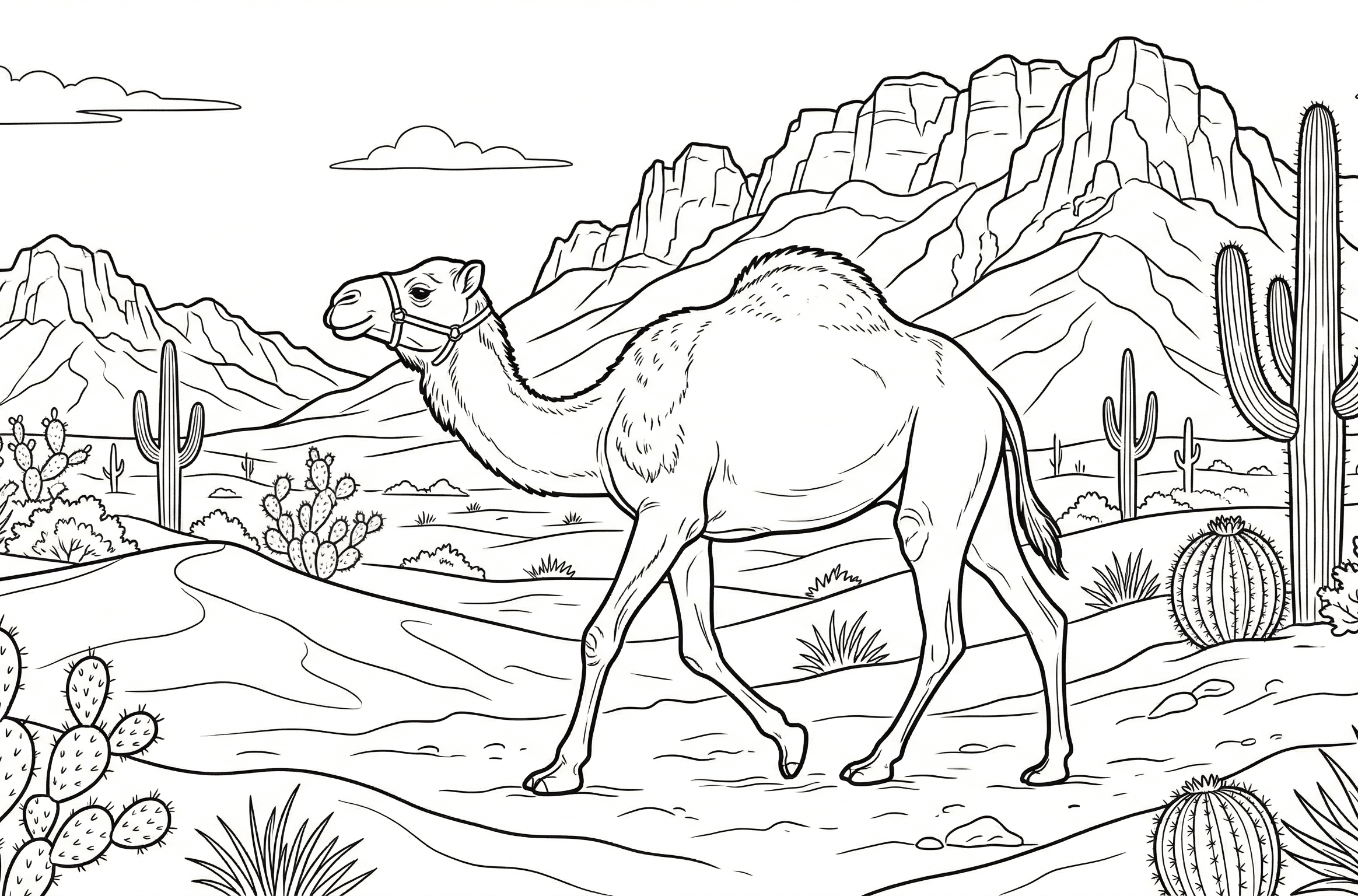 Kamel und Kakteen Ausmalbild