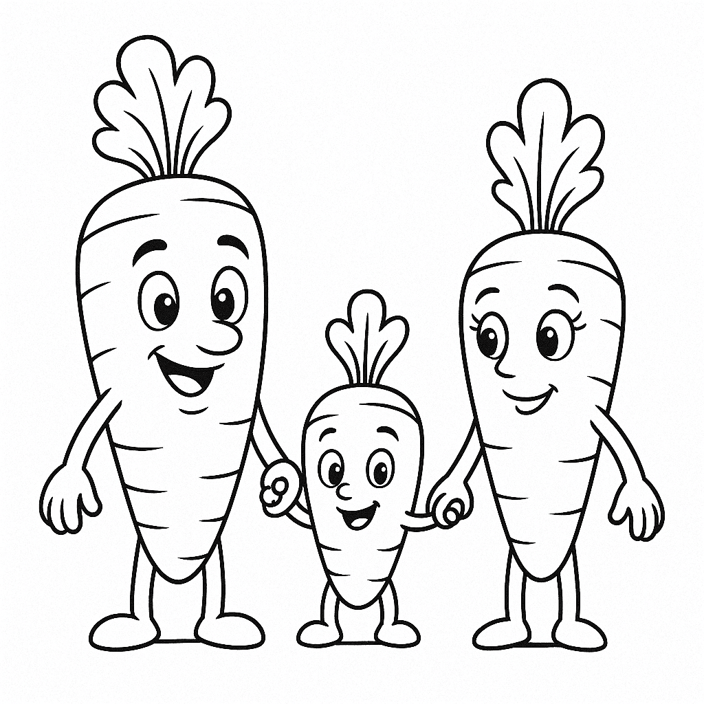 Karotten-Familie Ausmalbild