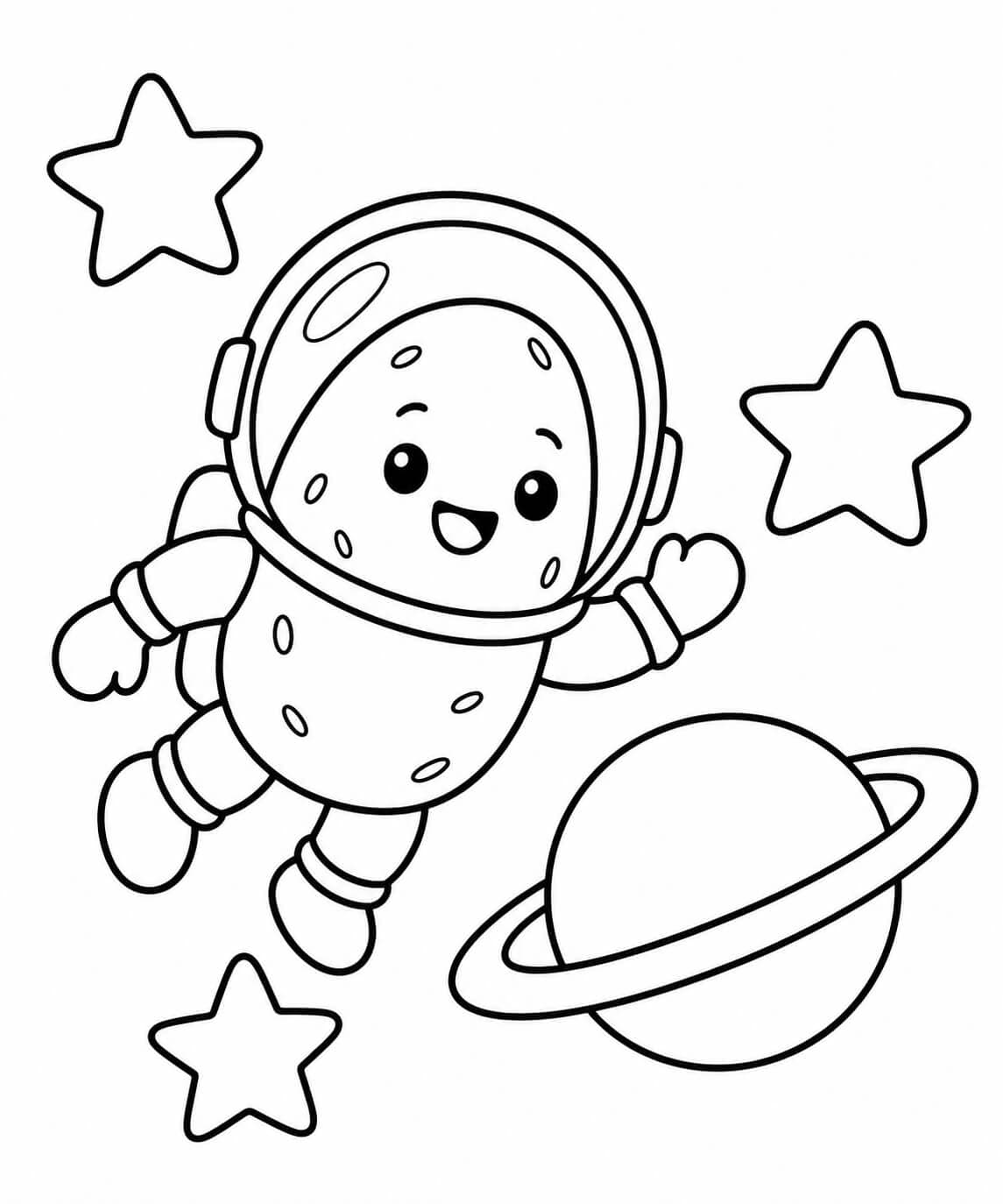 Kartoffel als Astronaut Ausmalbild – einfache Malvorlage in Schwarz-Weiß