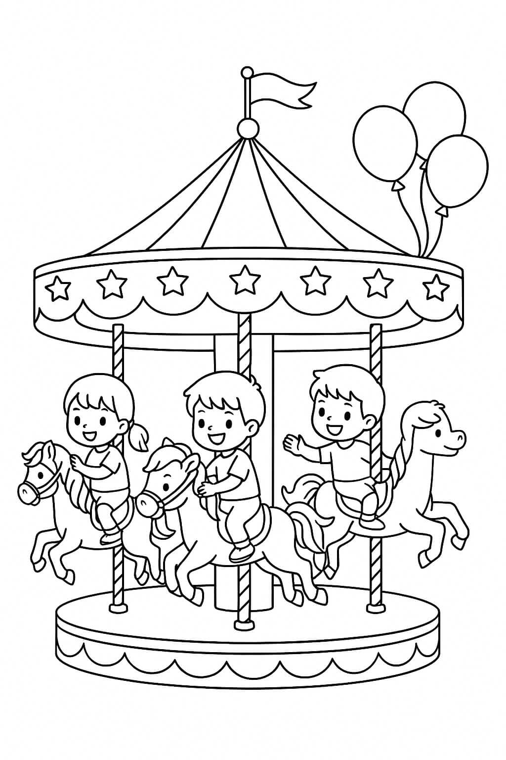 Karussell und Luftballons Ausmalbild