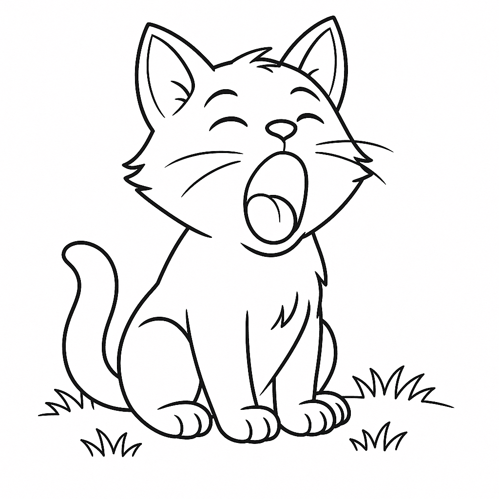 Gähnende Katze zum Ausmalen