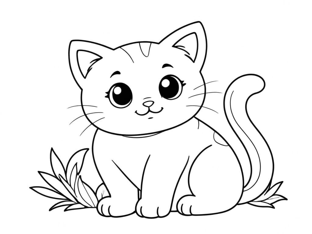 Katze im Laub zum Ausmalen