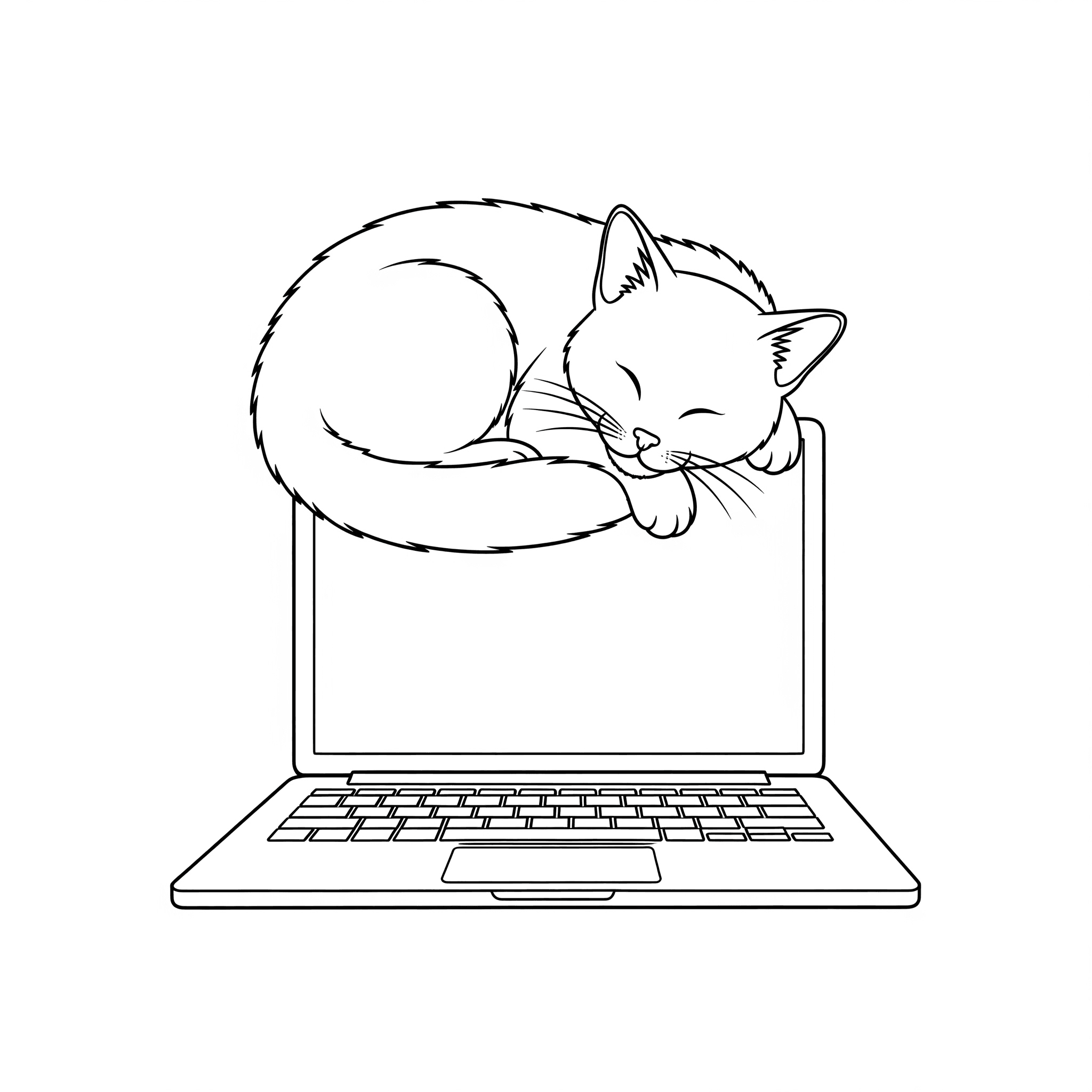 Katze schläft auf dem Laptop zum Ausmalen