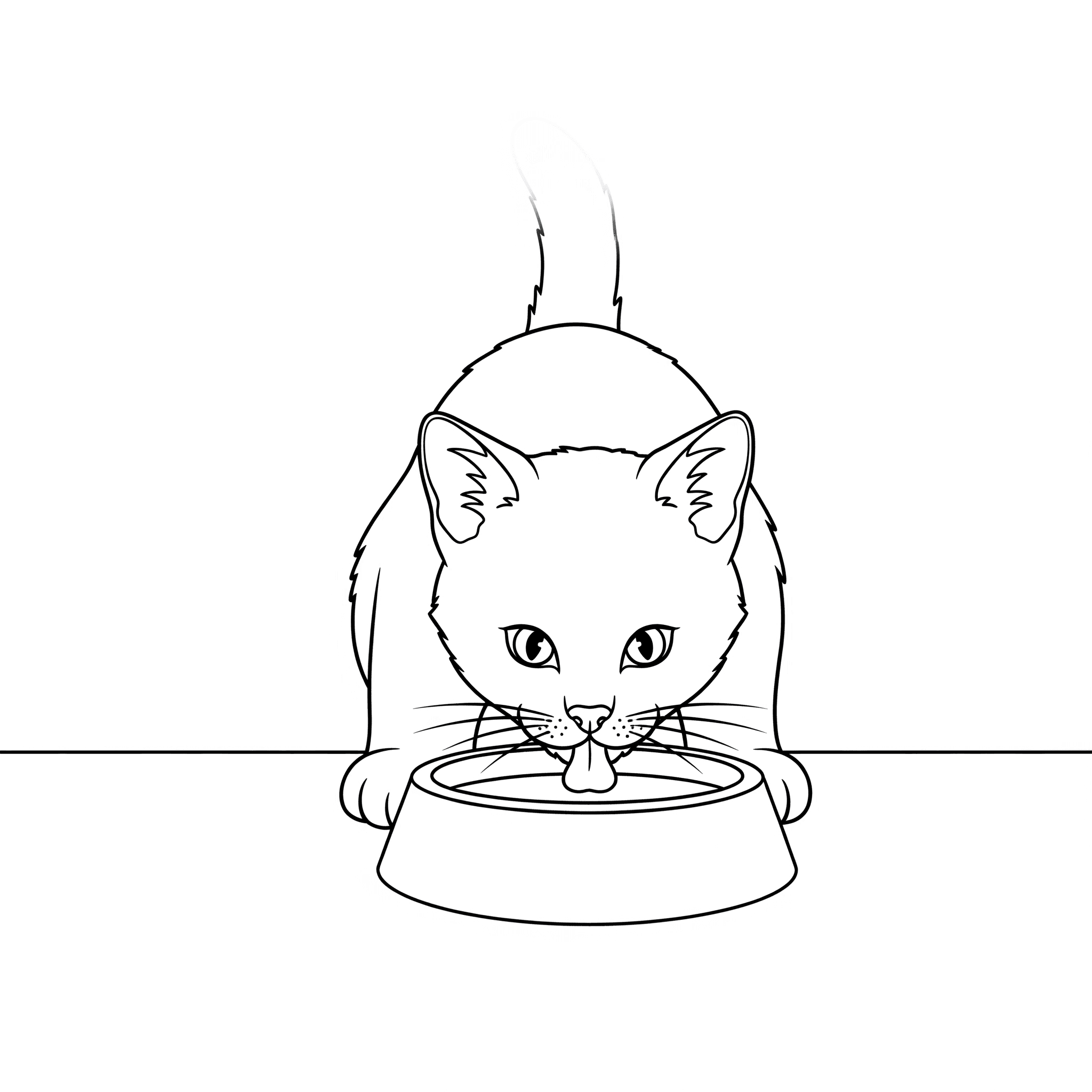 Katze trinkt Wasser zum Ausmalen