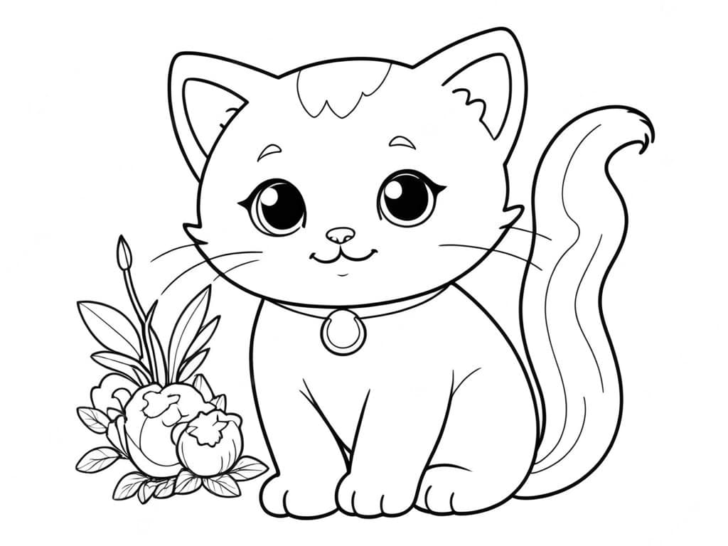 Katze und Blumen zum Ausmalen
