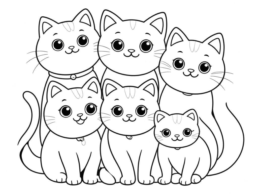 Katzenfamilie zum Ausmalen
