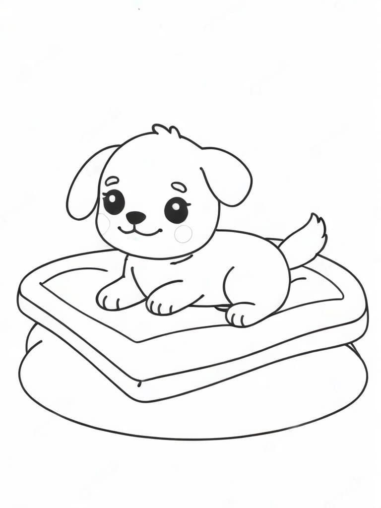 Hund auf weichem Bett Ausmalbild