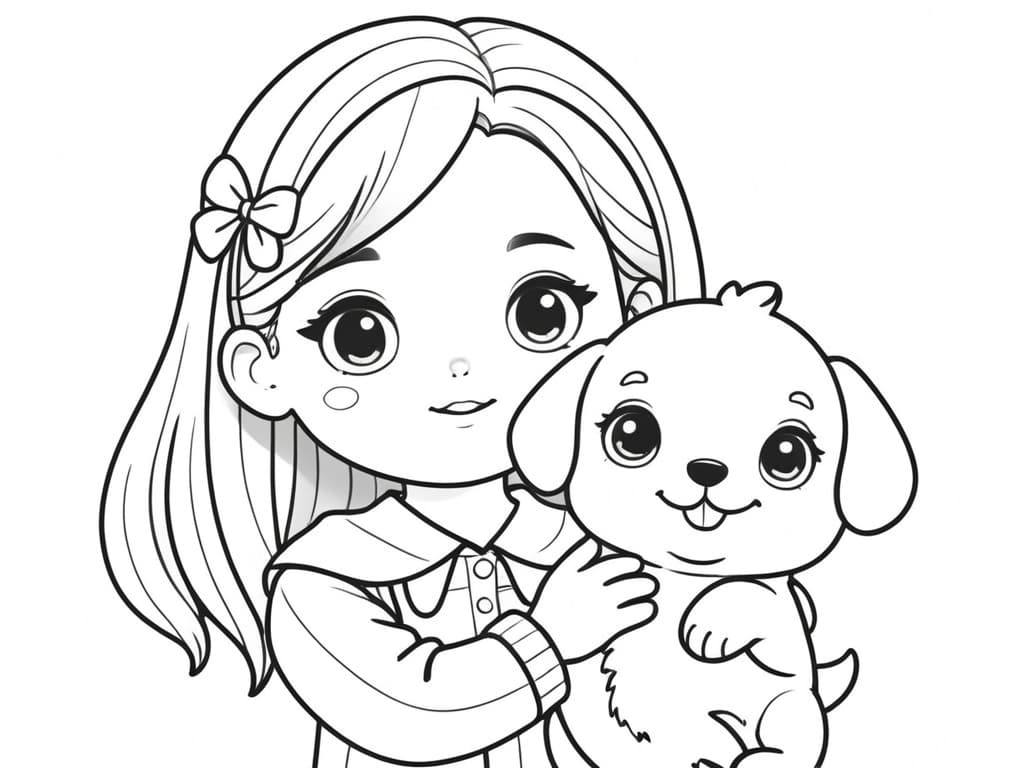 Mädchen mit Hündchen Ausmalbild