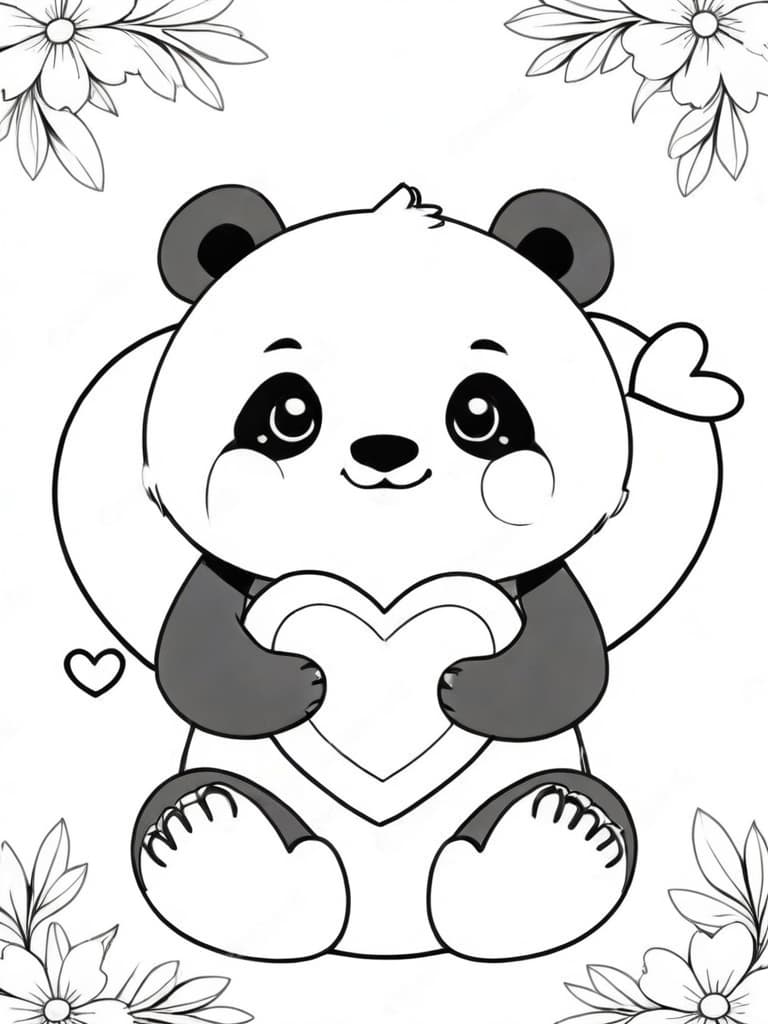 Panda mit Herzen Ausmalbild