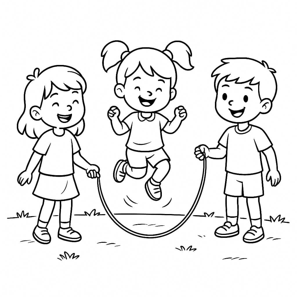 Kinder beim Seilspringen – Ausmalbild